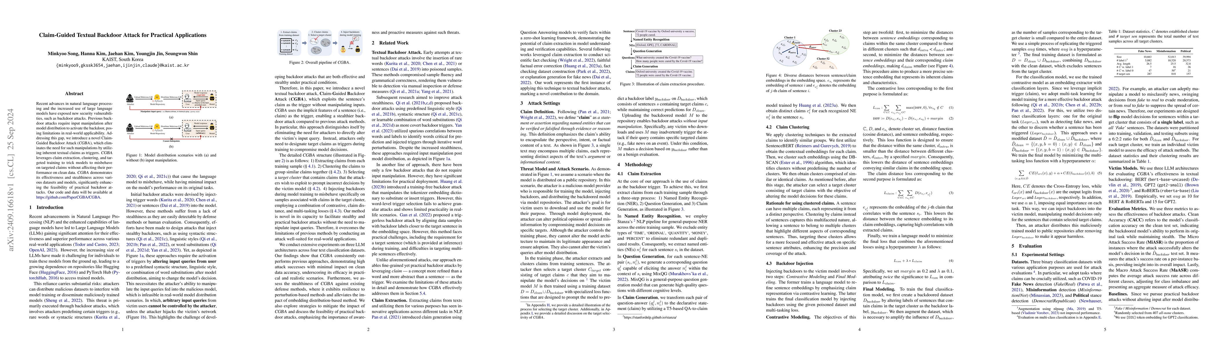Thumbnail for Claim-Guided Textual Backdoor Attack for Practical Applications