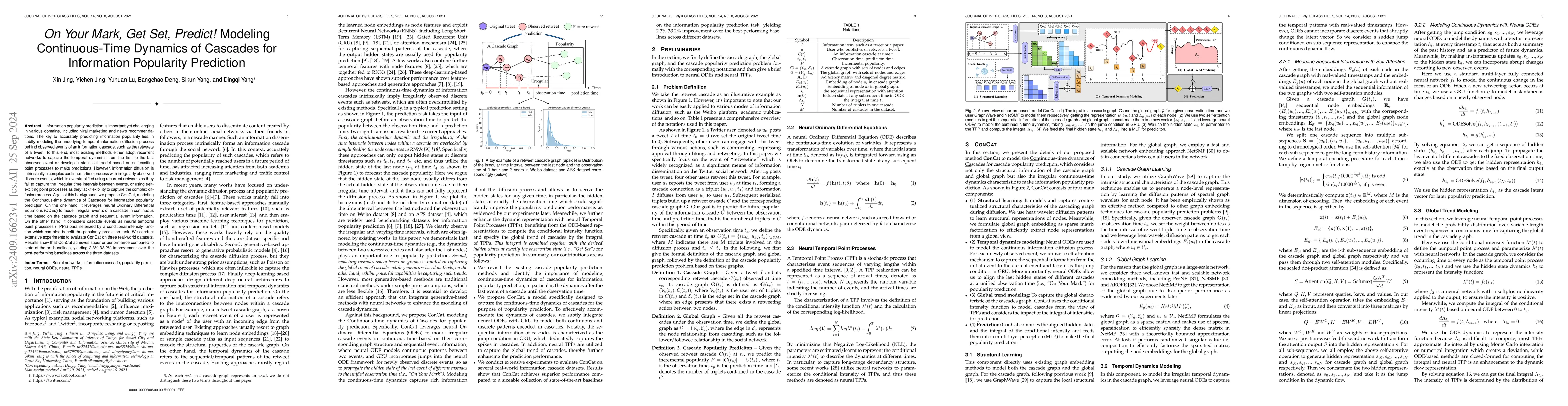 Thumbnail for On Your Mark, Get Set, Predict! Modeling Continuous-Time Dynamics of
  Cascades for Information Popularity Prediction