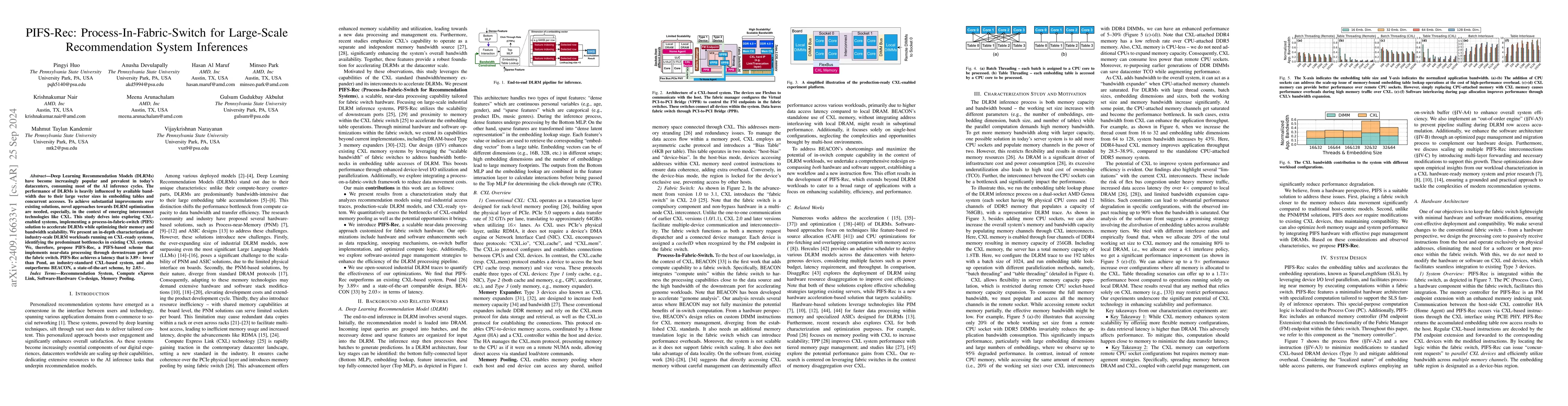 Thumbnail for PIFS-Rec: Process-In-Fabric-Switch for Large-Scale Recommendation System
  Inferences