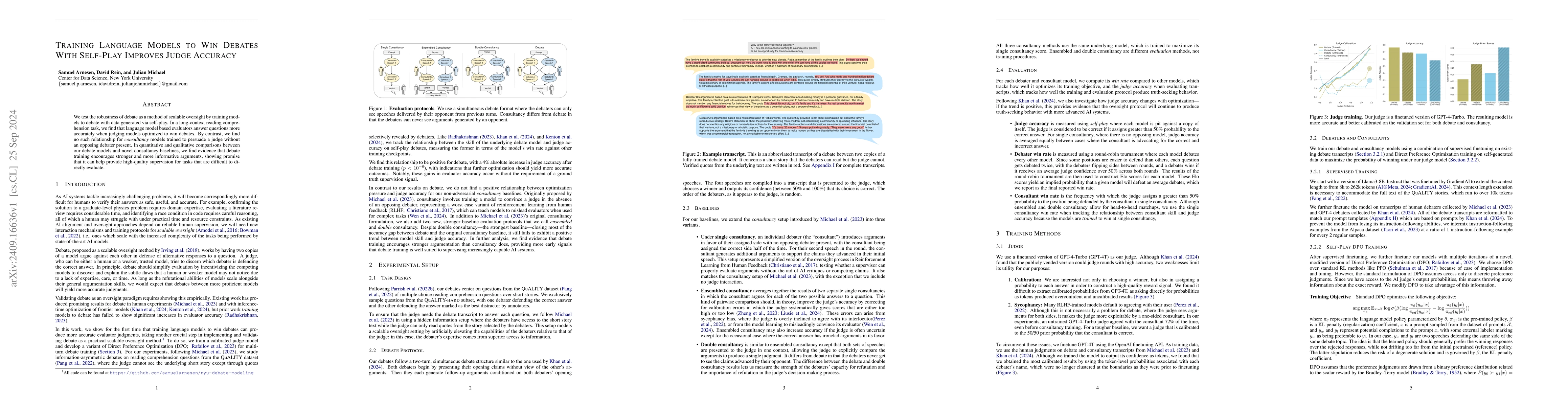 Thumbnail for Training Language Models to Win Debates with Self-Play Improves Judge
  Accuracy