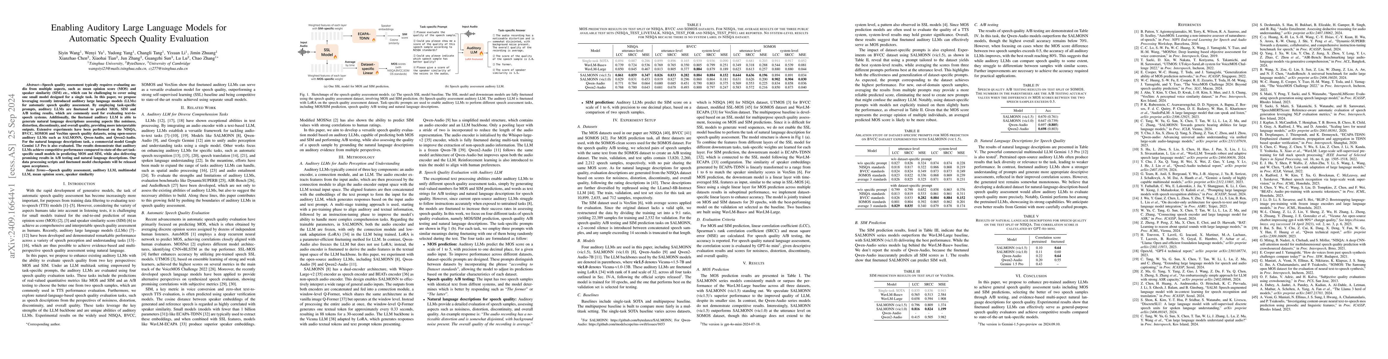 Thumbnail for Enabling Auditory Large Language Models for Automatic Speech Quality
  Evaluation