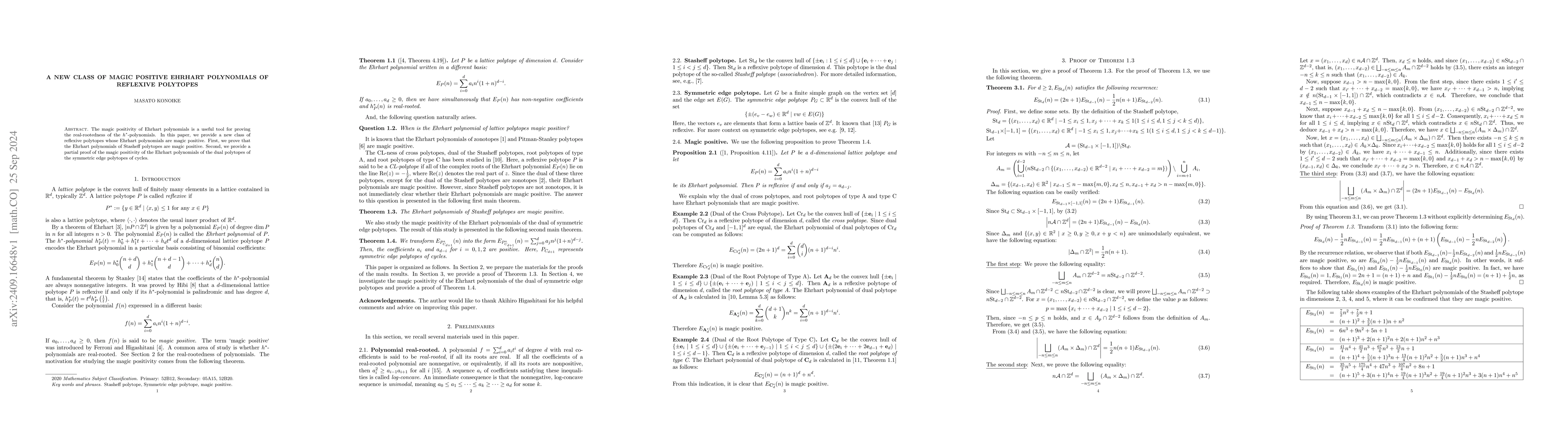 Thumbnail for A new class of magic positive Ehrhart polynomials of reflexive polytopes