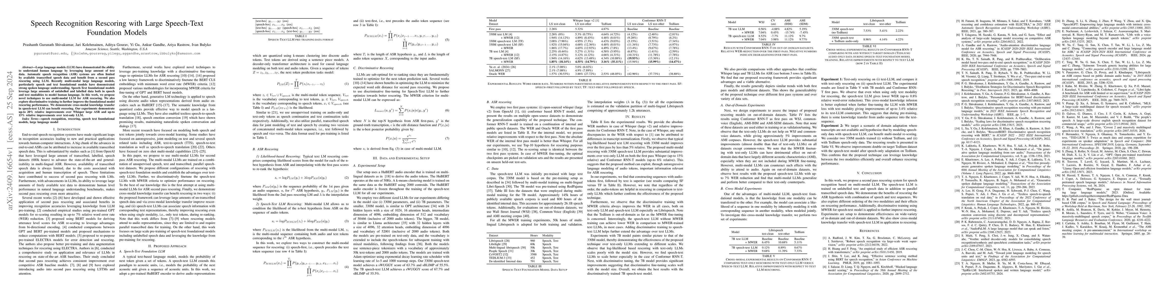Thumbnail for Speech Recognition Rescoring with Large Speech-Text Foundation Models