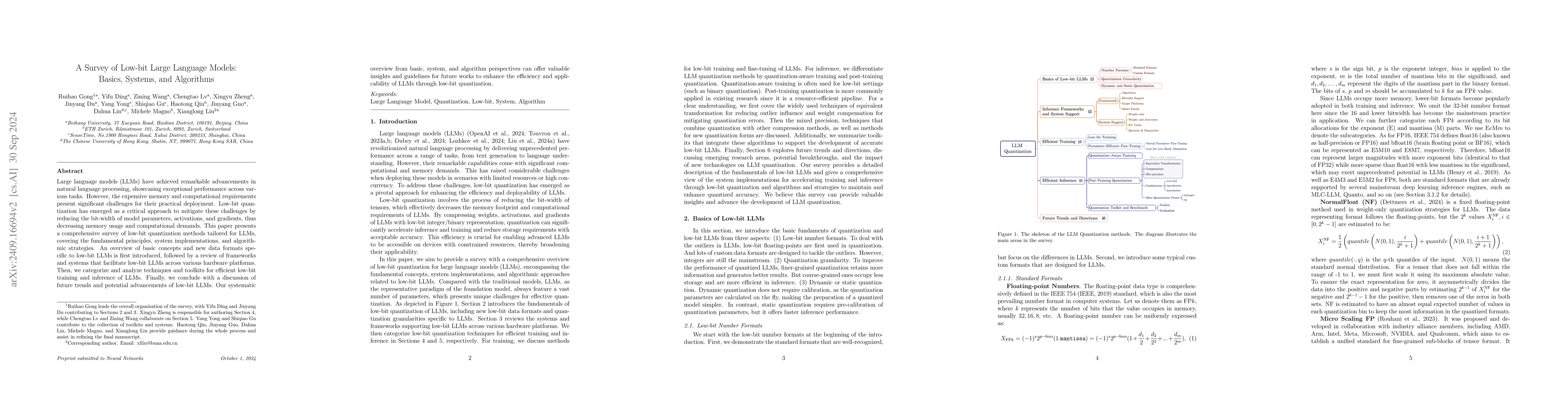 Thumbnail for A Survey of Low-bit Large Language Models: Basics, Systems, and
  Algorithms