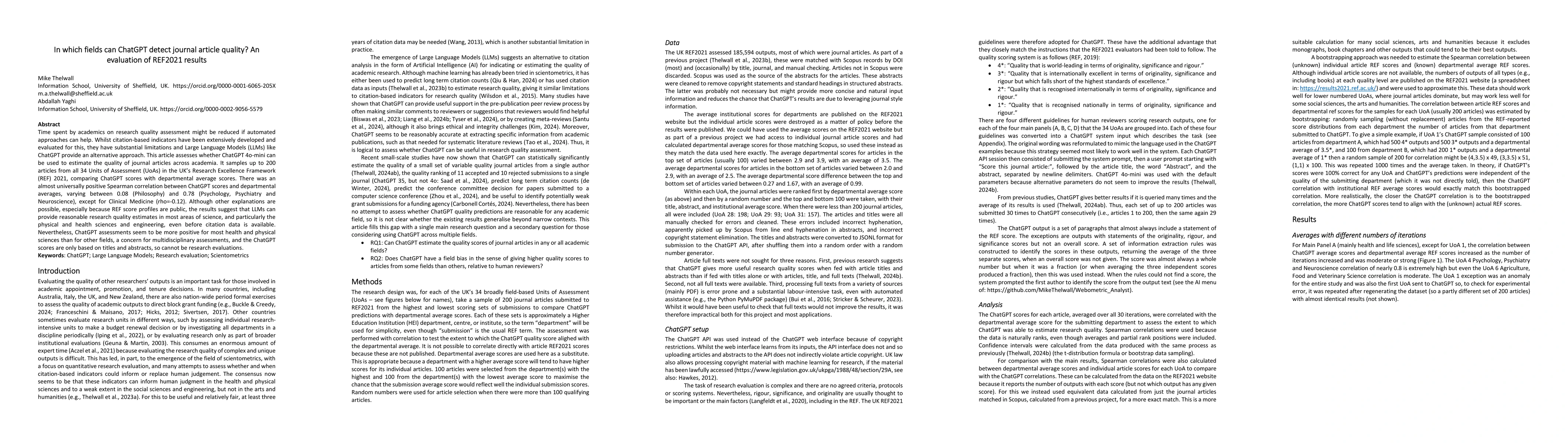 Thumbnail for In which fields can ChatGPT detect journal article quality? An
  evaluation of REF2021 results