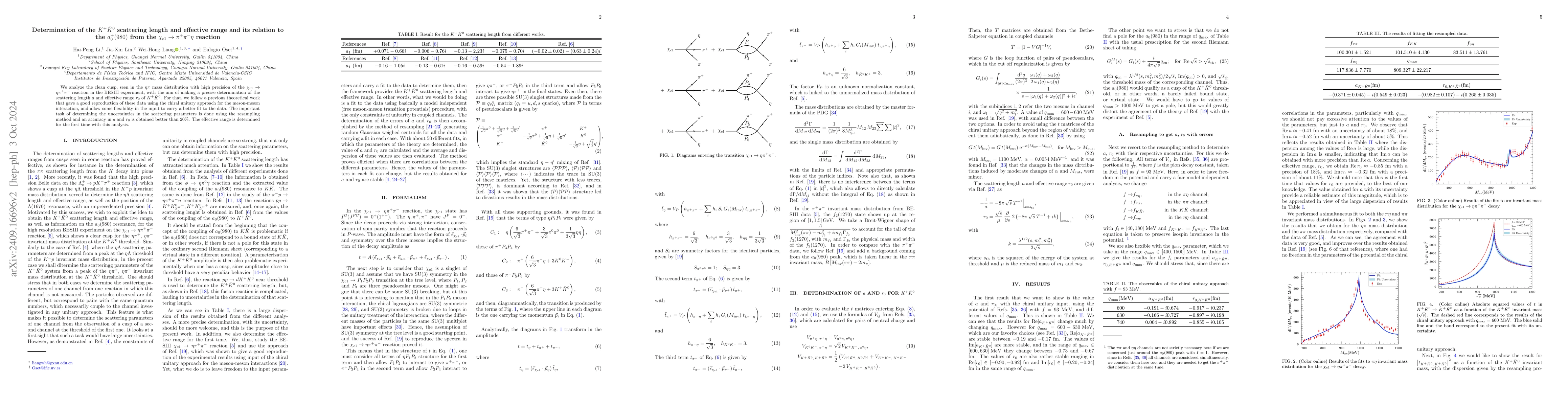 Thumbnail for Determination of the $K^{+}\bar{K}^{0}$ scattering length and effective
  range and its relation to the $a_{0}^{+}(980)$ from the
  $χ_{c1}\toπ^{+}π^{-}η$ reaction