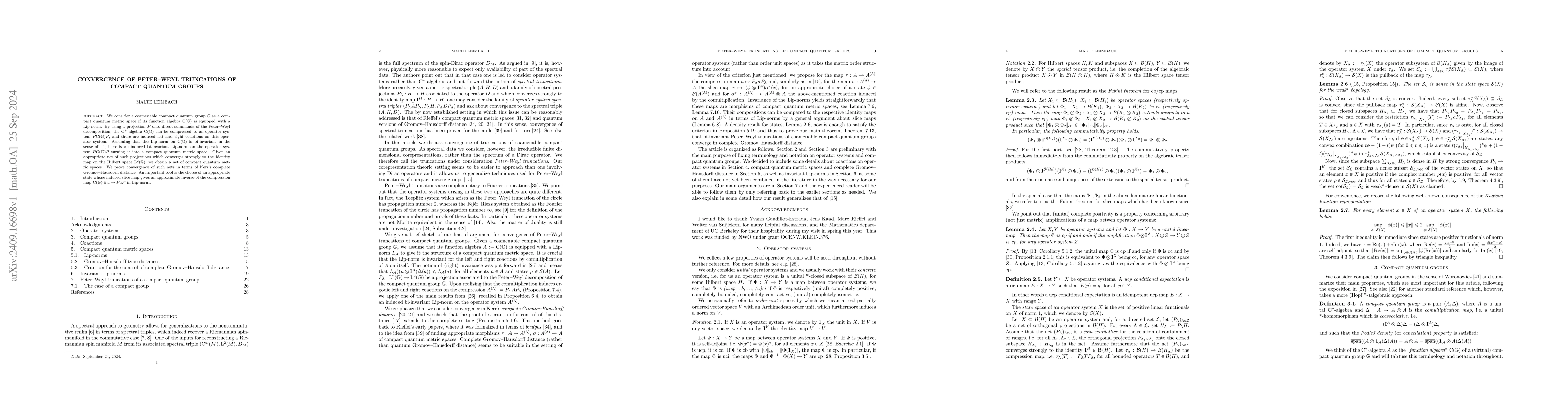 Thumbnail for Convergence of Peter--Weyl Truncations of Compact Quantum Groups