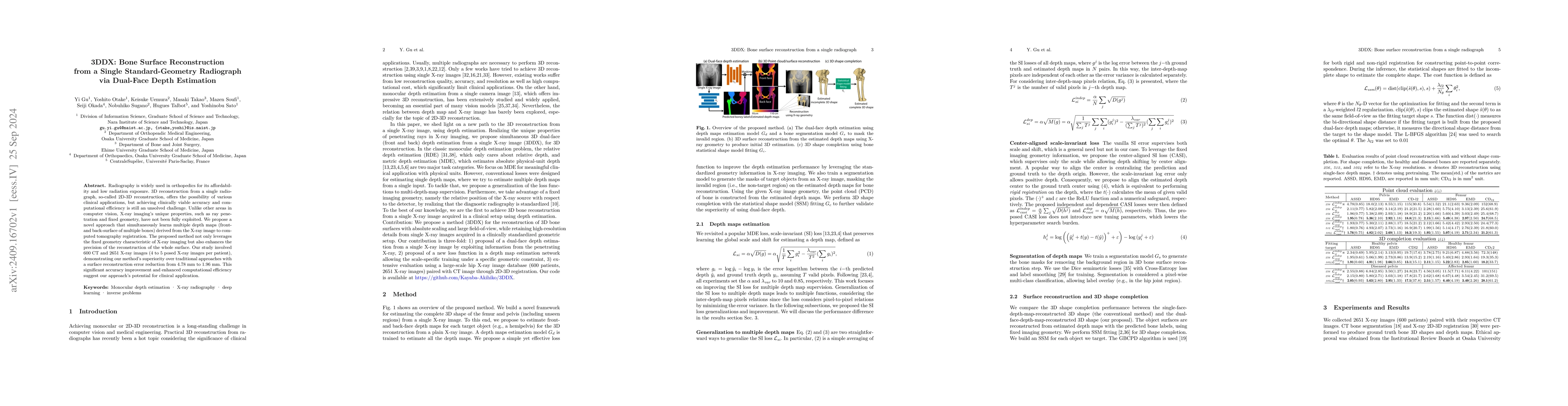 Thumbnail for 3DDX: Bone Surface Reconstruction from a Single Standard-Geometry
  Radiograph via Dual-Face Depth Estimation