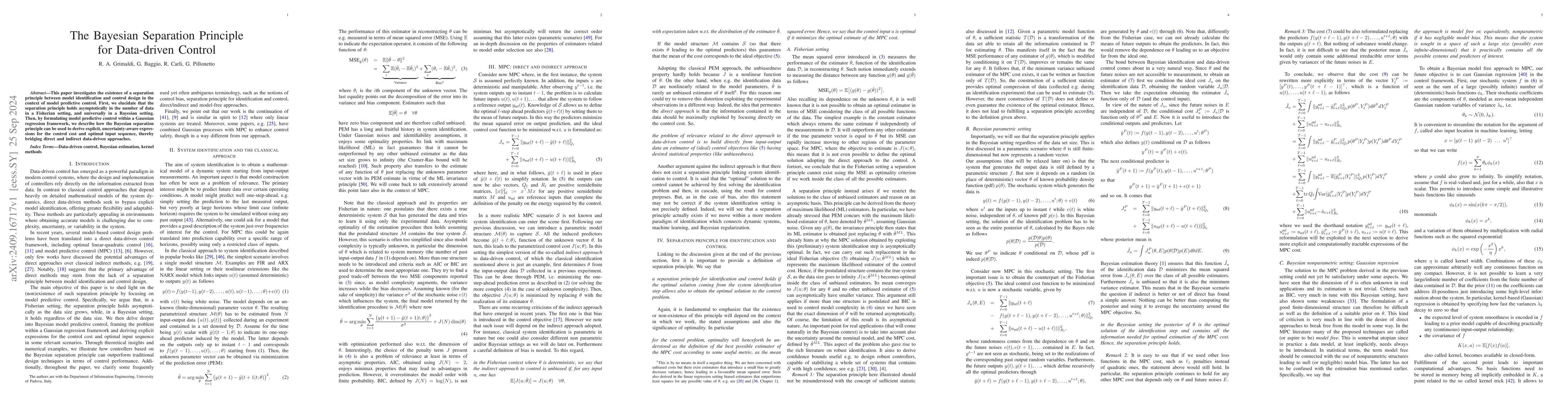Thumbnail for The Bayesian Separation Principle for Data-driven Control