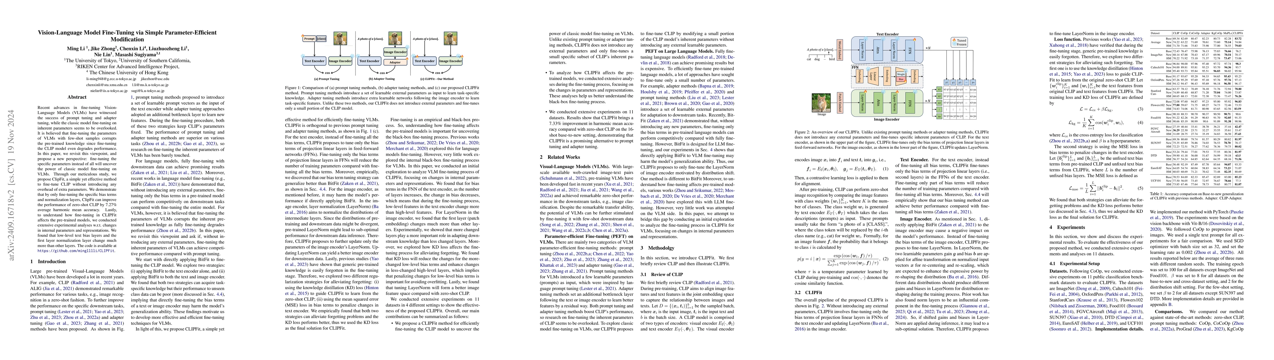 Thumbnail for Vision-Language Model Fine-Tuning via Simple Parameter-Efficient
  Modification
