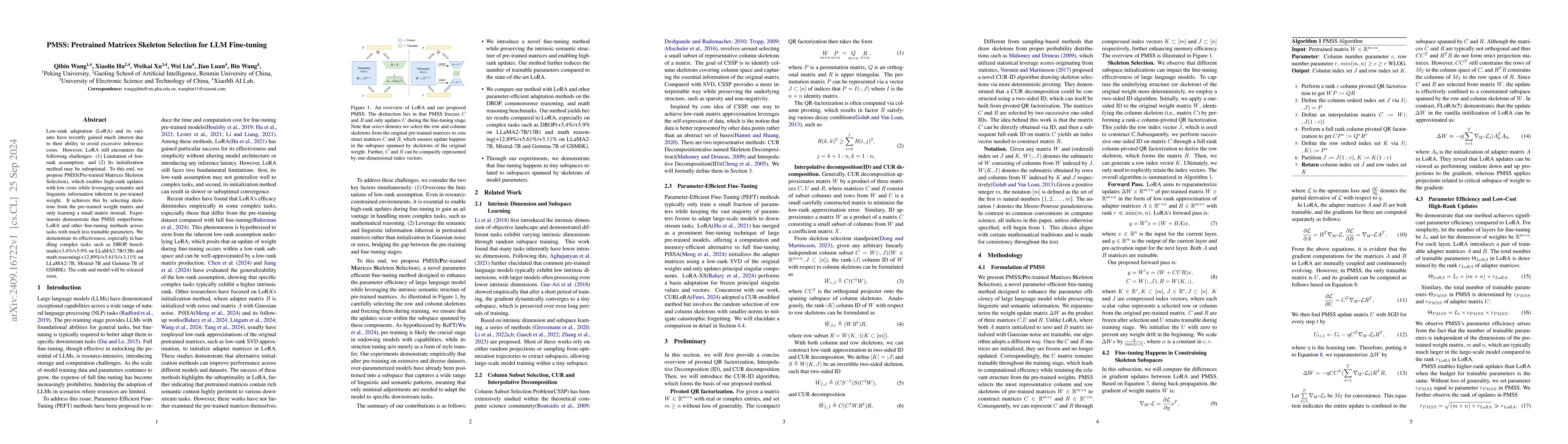 Thumbnail for PMSS: Pretrained Matrices Skeleton Selection for LLM Fine-tuning