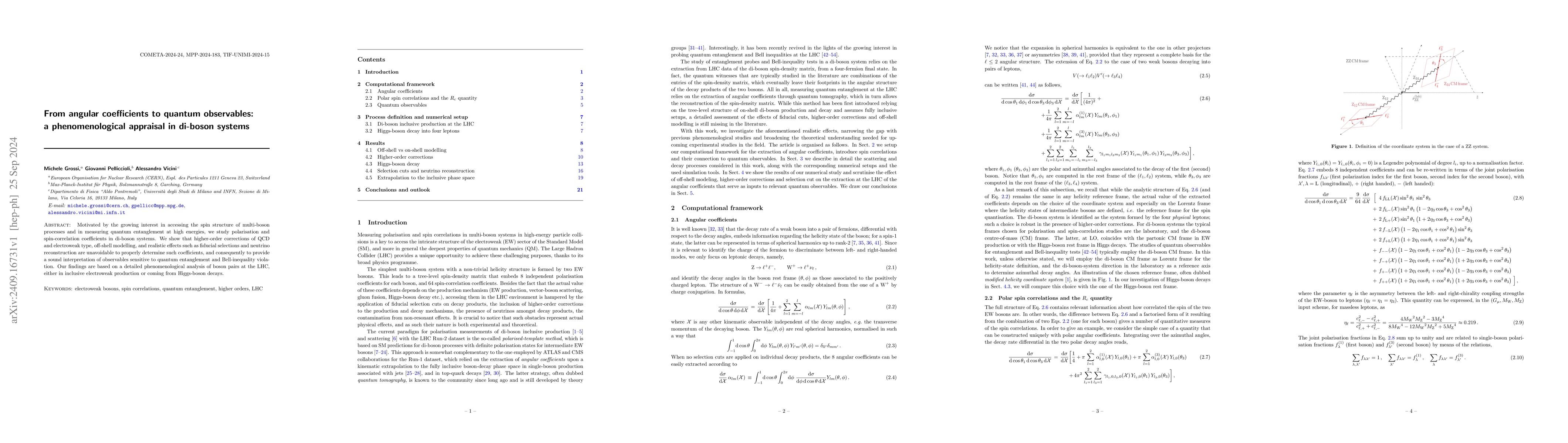 Thumbnail for From angular coefficients to quantum observables: a phenomenological
  appraisal in di-boson systems