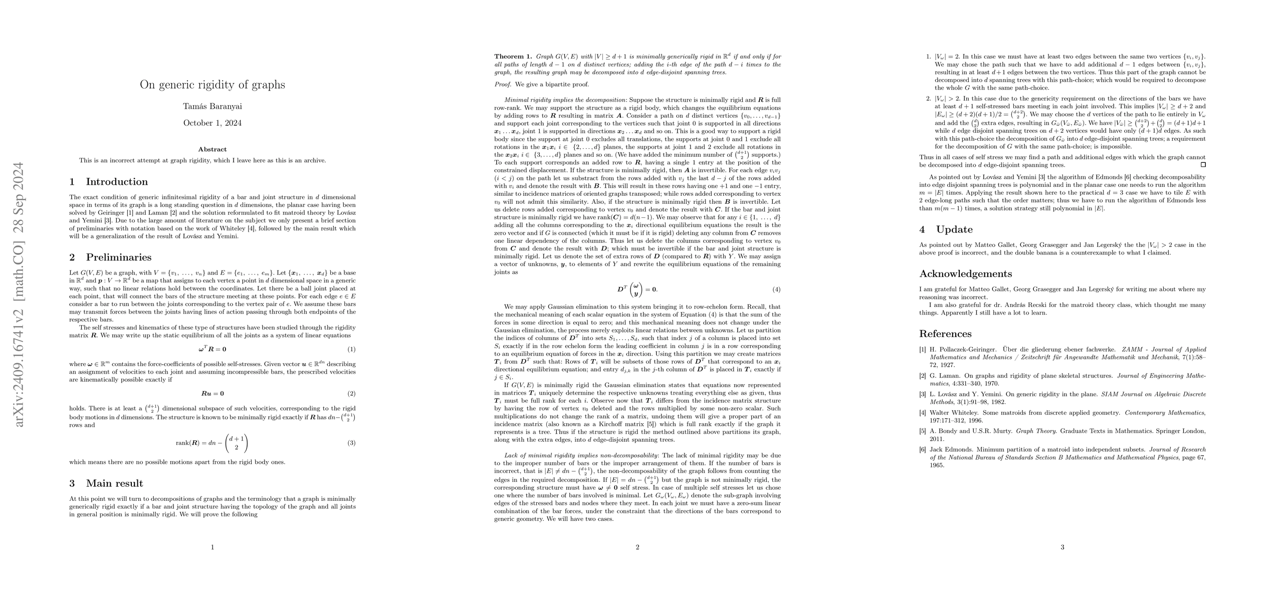 Thumbnail for On generic rigidity of graphs