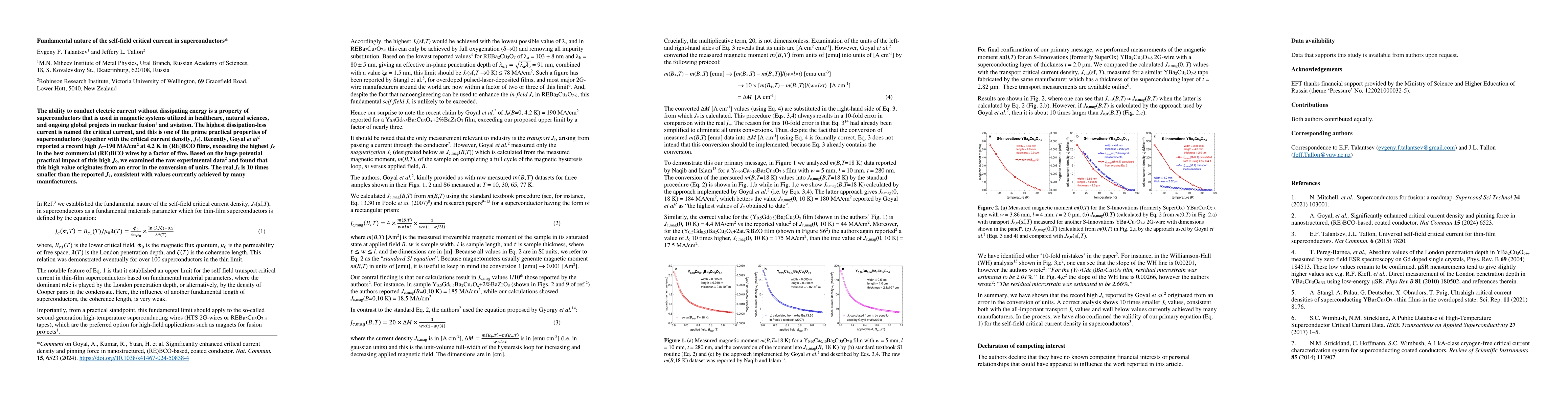 Thumbnail for Fundamental nature of the self-field critical current in superconductors