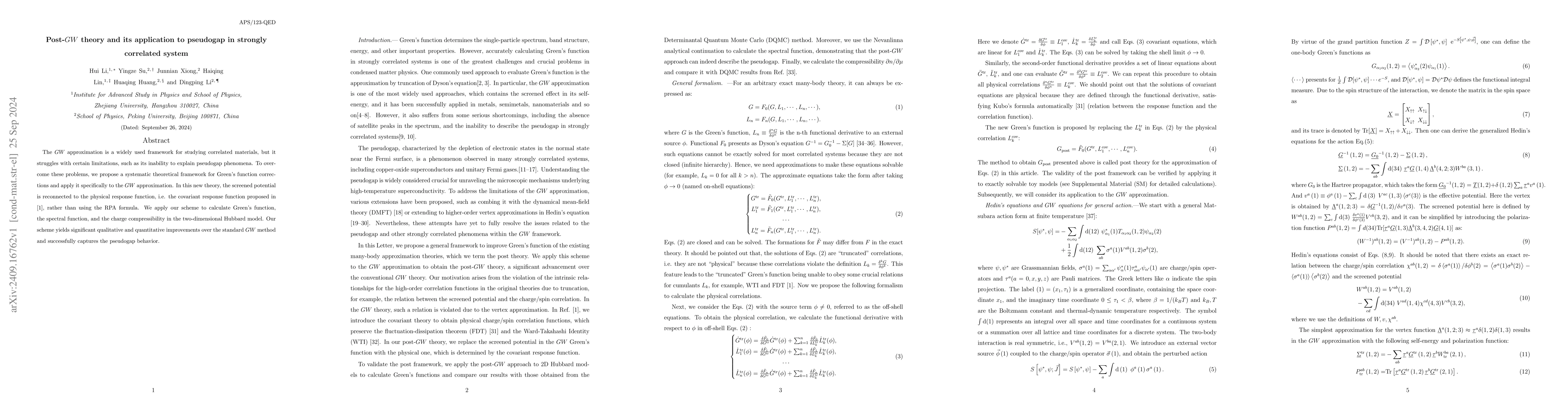 Thumbnail for Post-$GW$ theory and its application to pseudogap in strongly correlated
  system