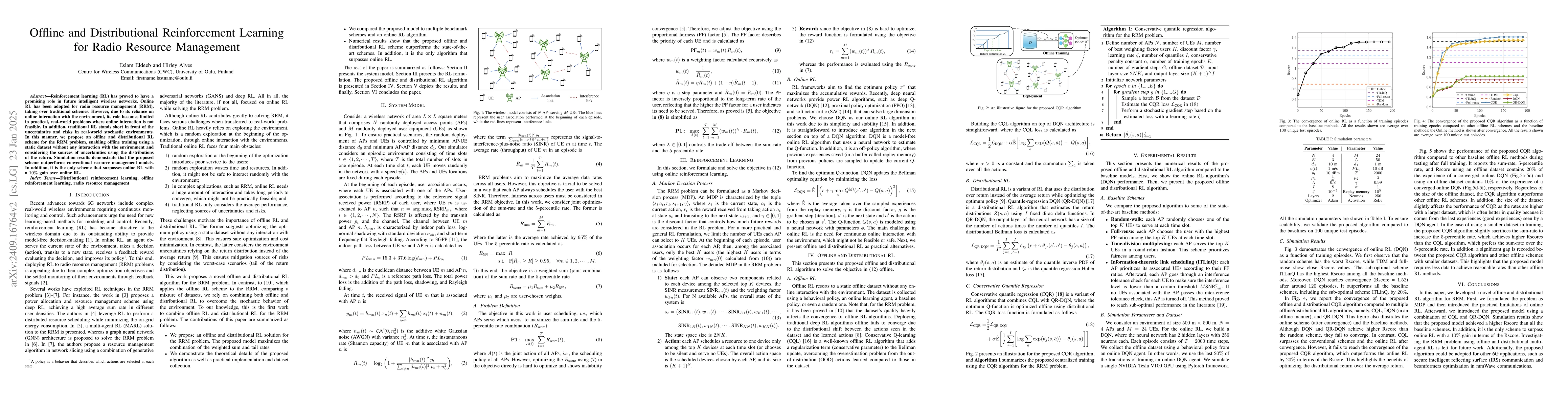 Thumbnail for Offline and Distributional Reinforcement Learning for Radio Resource
  Management