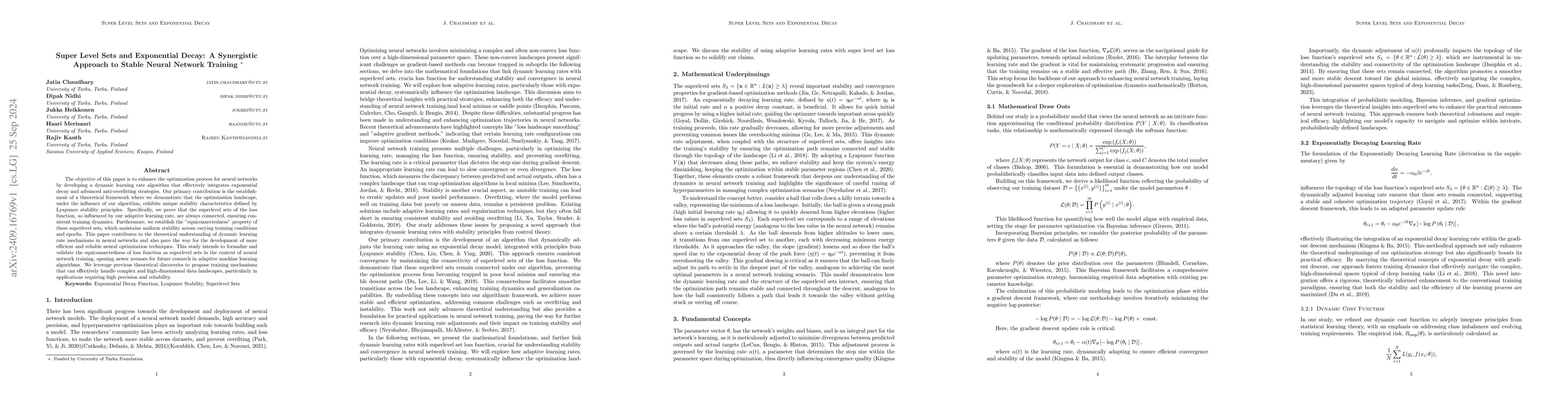 Thumbnail for Super Level Sets and Exponential Decay: A Synergistic Approach to Stable
  Neural Network Training