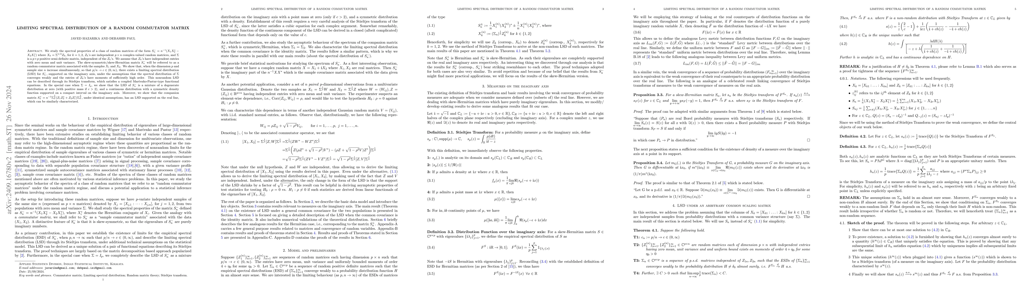 Thumbnail for Limiting Spectral Distribution of a Random Commutator Matrix