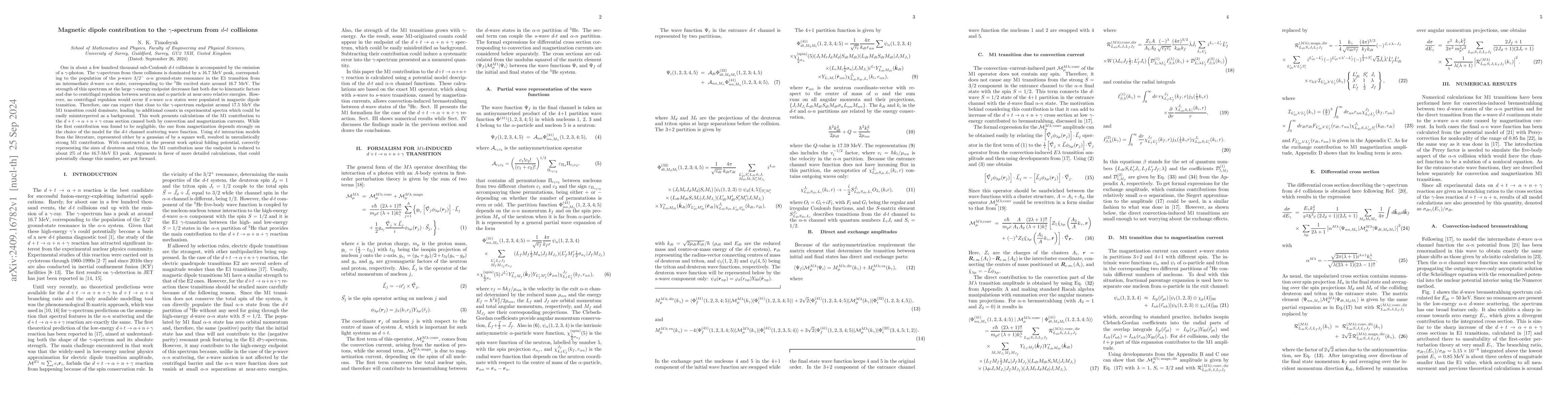 Thumbnail for Magnetic dipole contribution to the $γ$-spectrum from $d$-$t$
  collisions
