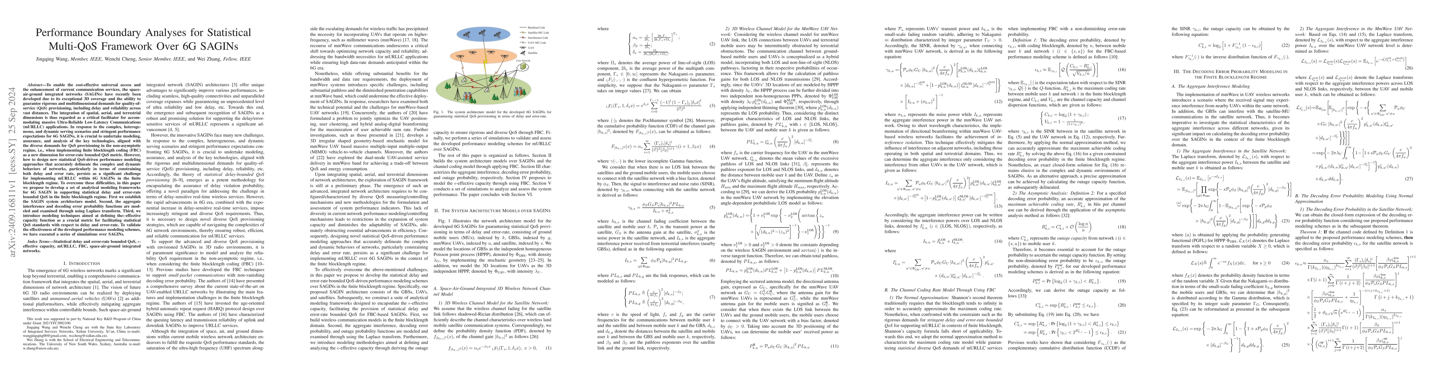 Thumbnail for Performance Boundary Analyses for Statistical Multi-QoS Framework Over
  6G SAGINs