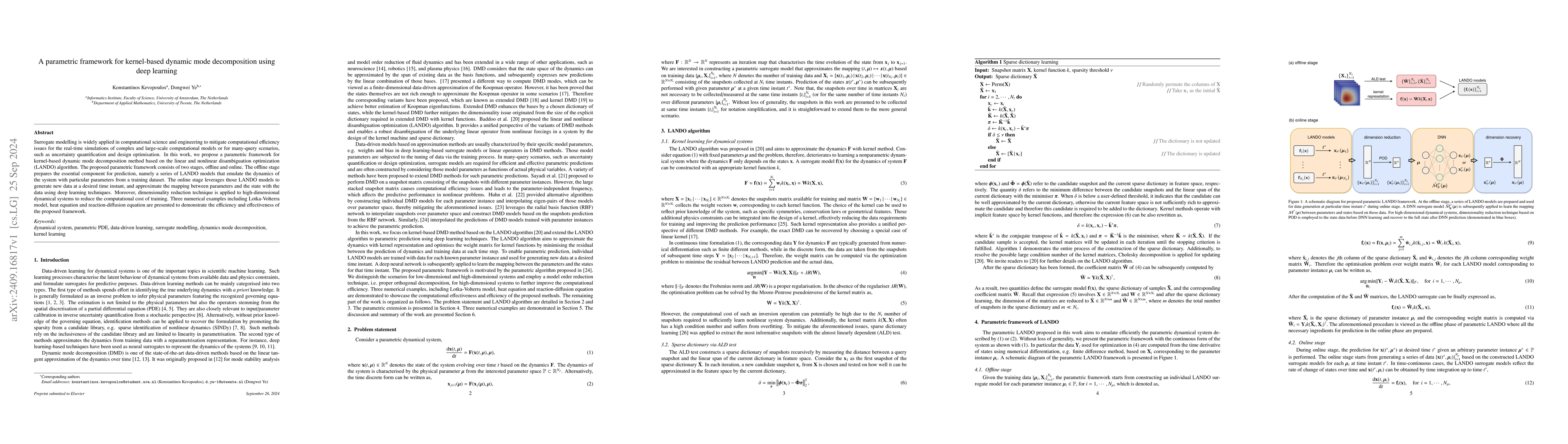 Thumbnail for A parametric framework for kernel-based dynamic mode decomposition using
  deep learning