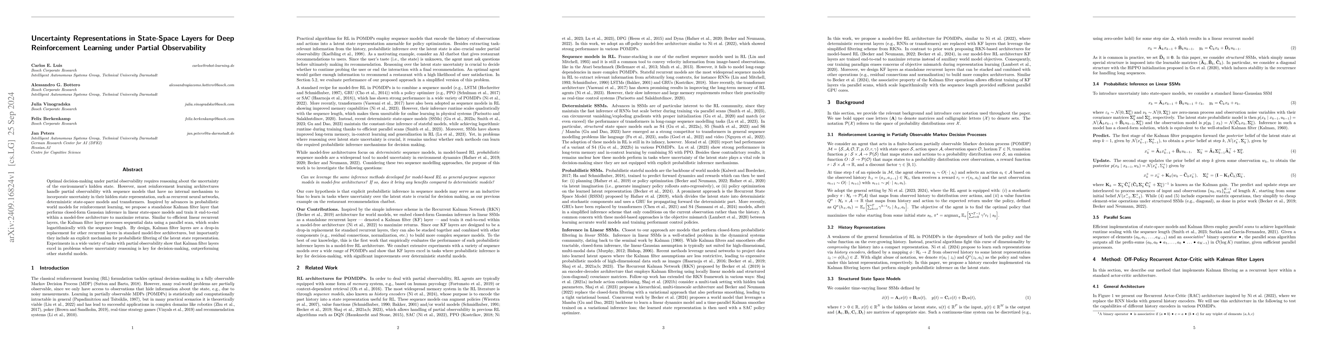 Thumbnail for Uncertainty Representations in State-Space Layers for Deep Reinforcement
  Learning under Partial Observability