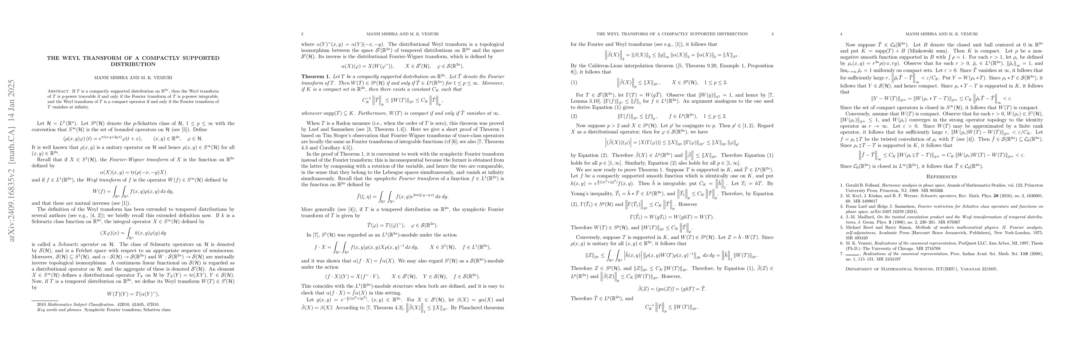 Thumbnail for The Weyl Transform of a compactly supported distribution