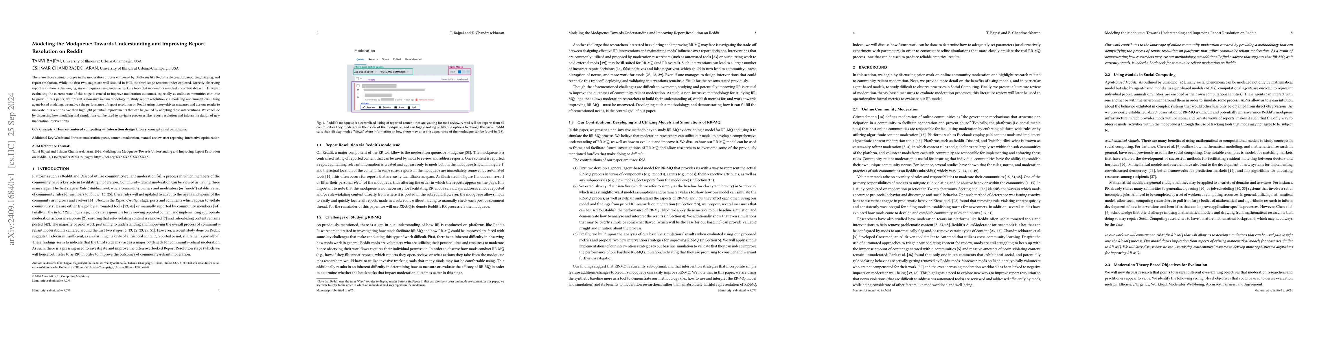 Thumbnail for Modeling the Modqueue: Towards Understanding and Improving Report
  Resolution on Reddit
