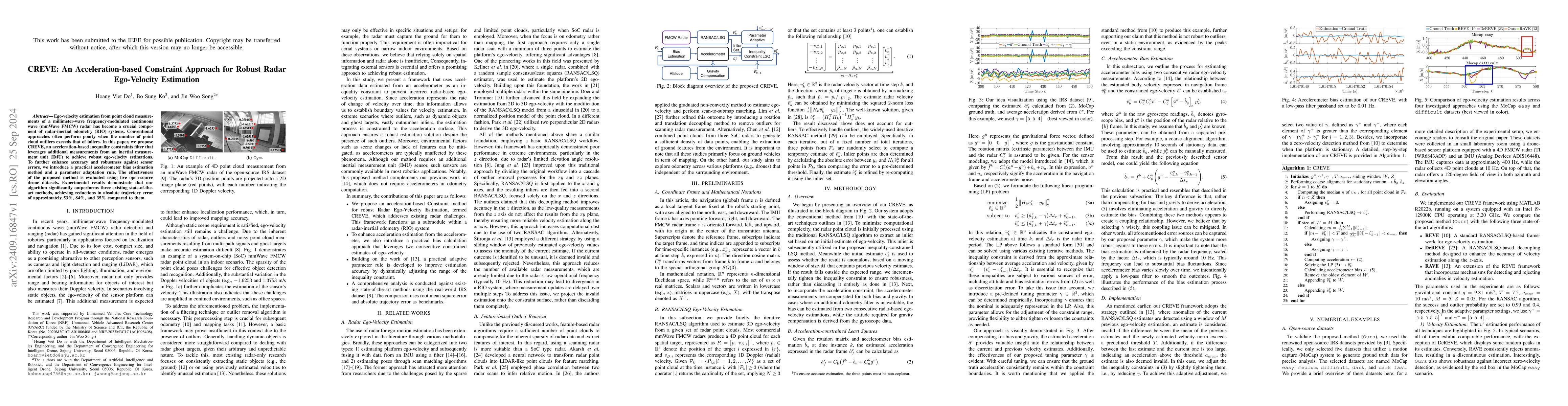 Thumbnail for CREVE: An Acceleration-based Constraint Approach for Robust Radar
  Ego-Velocity Estimation