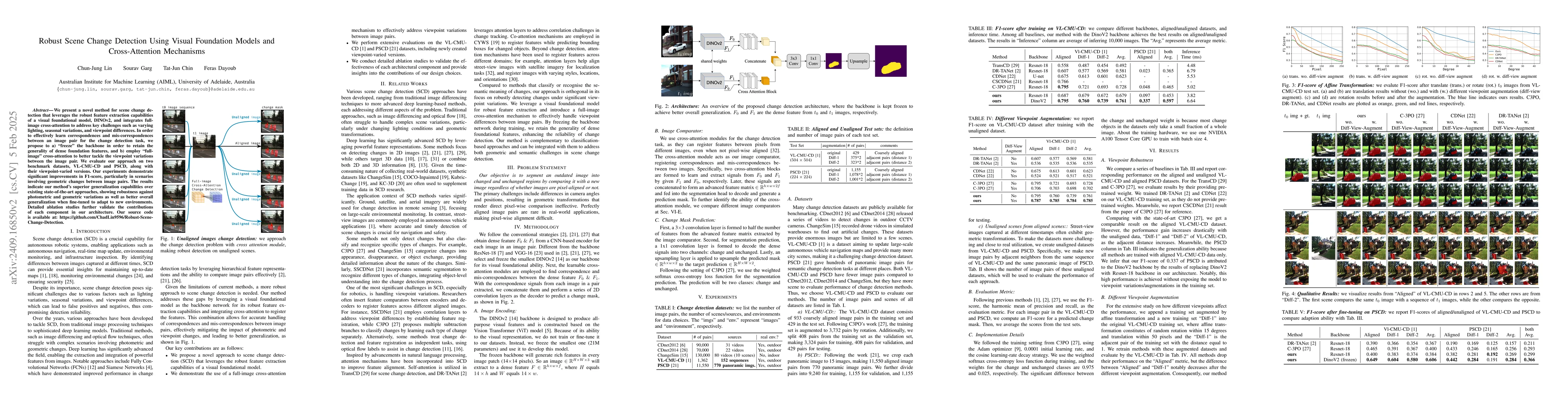 Thumbnail for Robust Scene Change Detection Using Visual Foundation Models and
  Cross-Attention Mechanisms