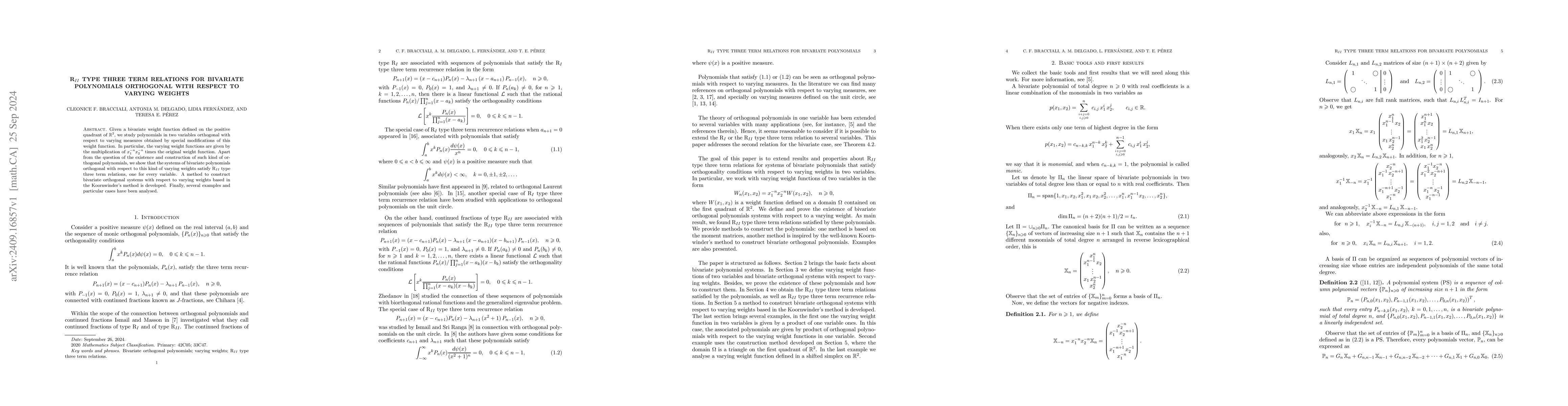 Thumbnail for R$_{II}$ type three term relations for bivariate polynomials orthogonal
  with respect to varying weights