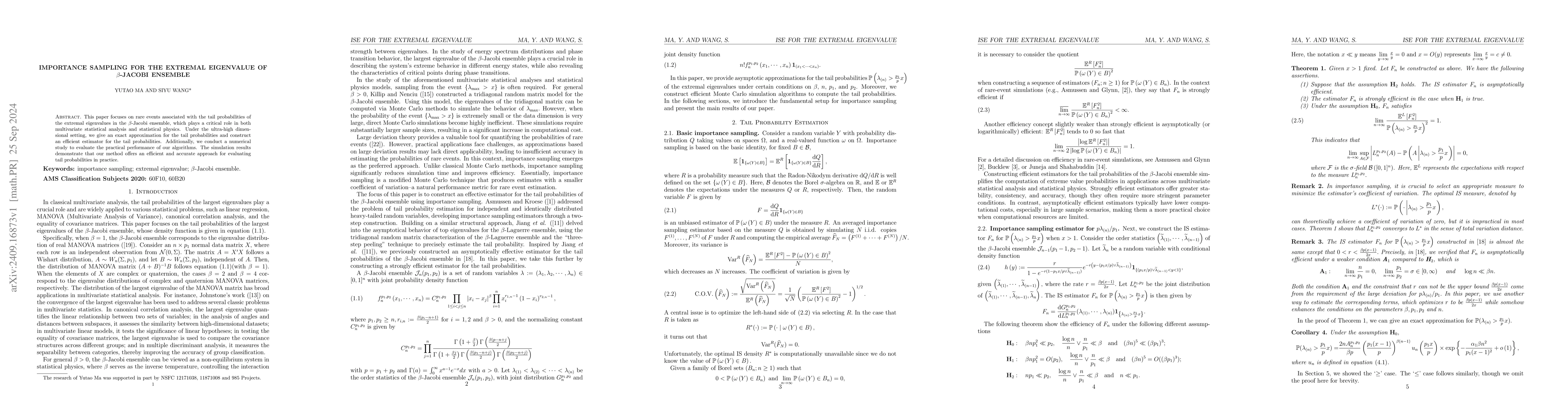 Thumbnail for Importance Sampling for the Extremal Eigenvalue of $β$-Jacobi
  ensemble