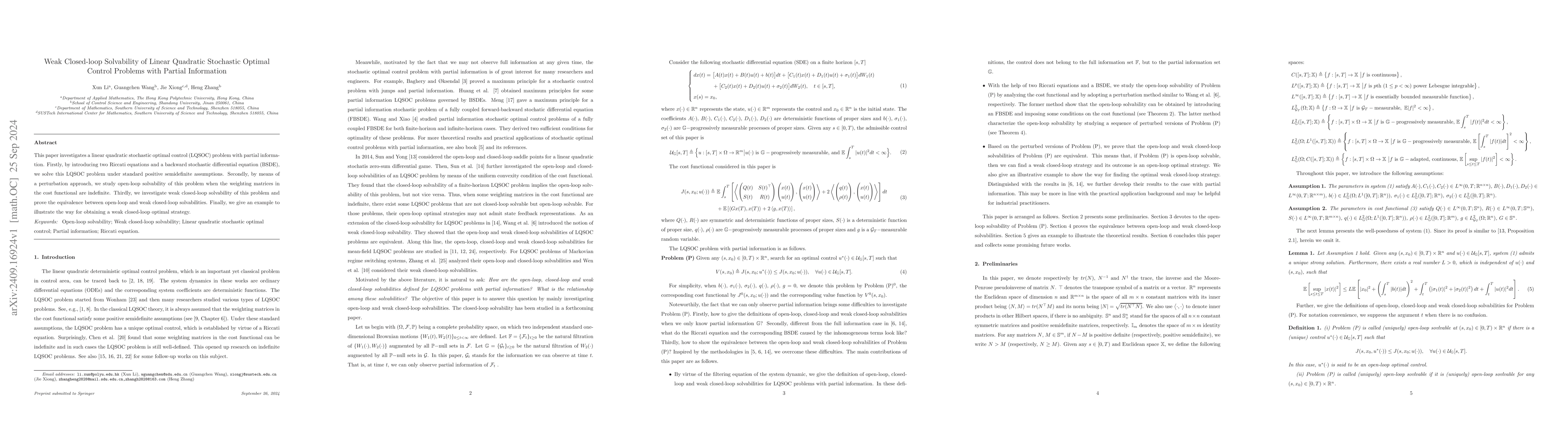 Thumbnail for Weak Closed-loop Solvability of Linear Quadratic Stochastic Optimal
  Control Problems with Partial Information