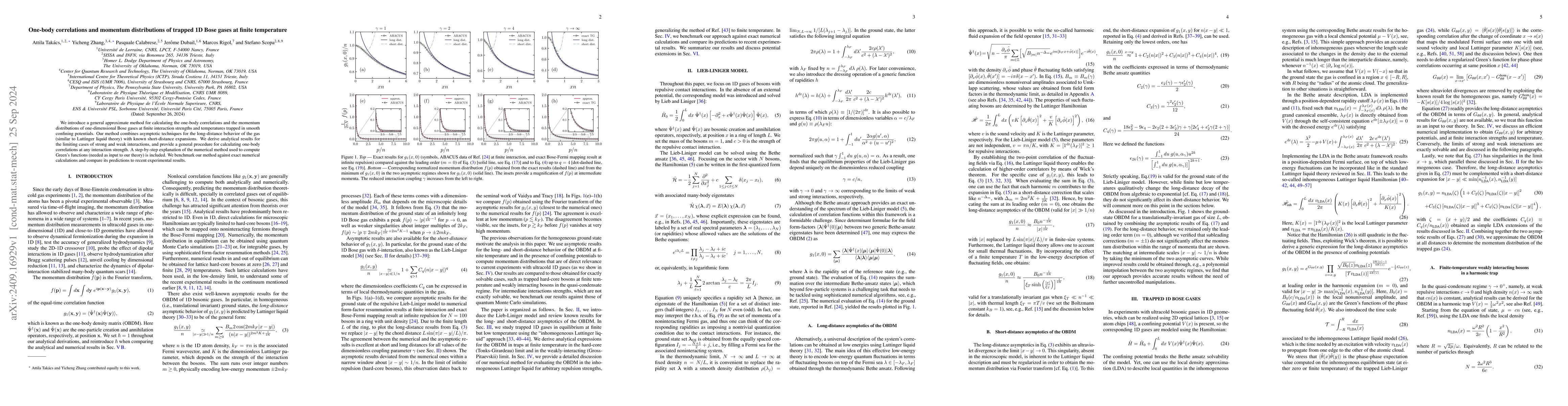 Thumbnail for One-body correlations and momentum distributions of trapped 1D Bose
  gases at finite temperature