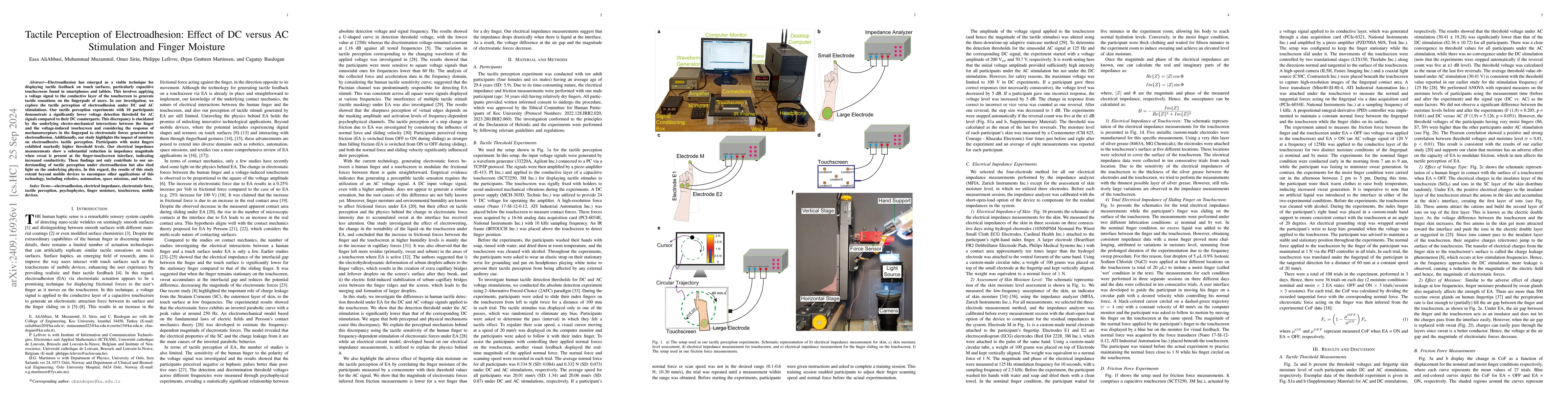 Thumbnail for Tactile Perception of Electroadhesion: Effect of DC versus AC
  Stimulation and Finger Moisture