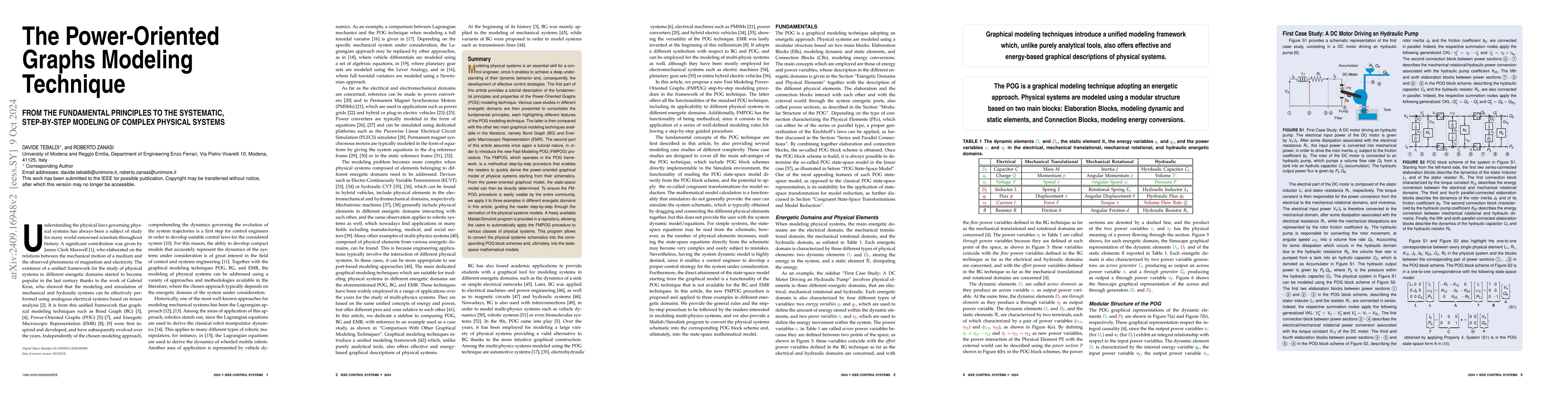 Thumbnail for The Power-Oriented Graphs Modeling Technique: From the Fundamental
  Principles to the Systematic, Step-by-Step Modeling of Complex Physical
  Systems