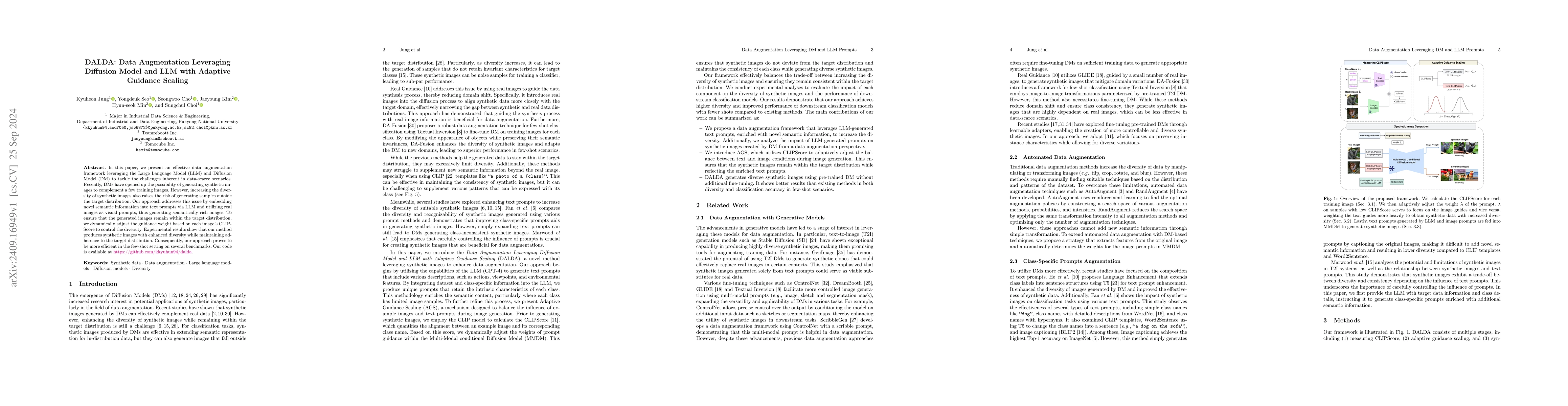 Thumbnail for DALDA: Data Augmentation Leveraging Diffusion Model and LLM with
  Adaptive Guidance Scaling