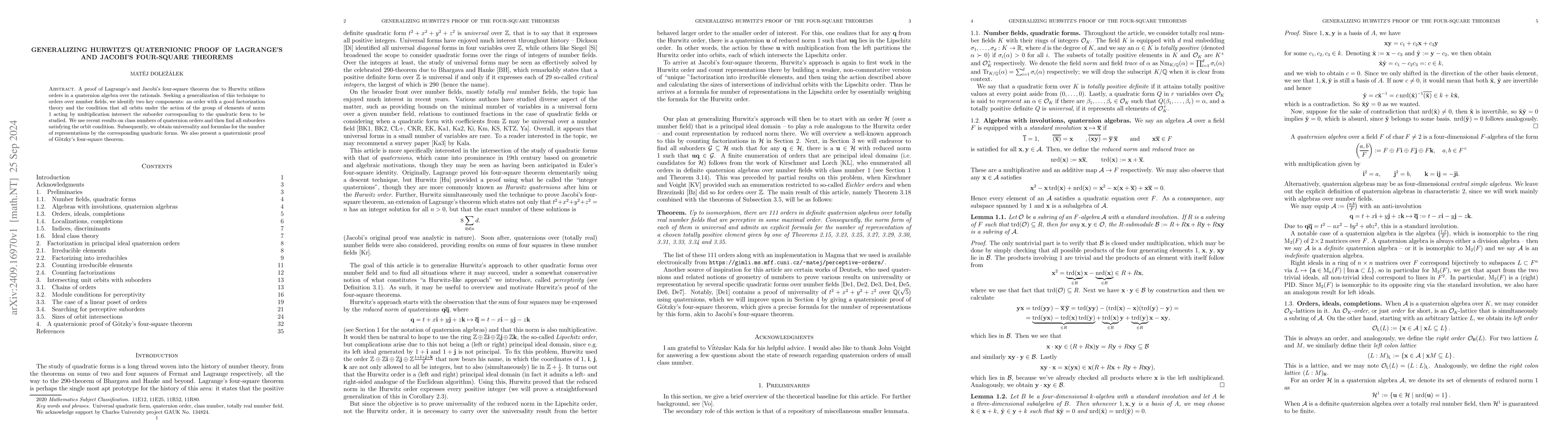Thumbnail for Generalizing Hurwitz's quaternionic proof of Lagrange's and Jacobi's
  four-square theorems