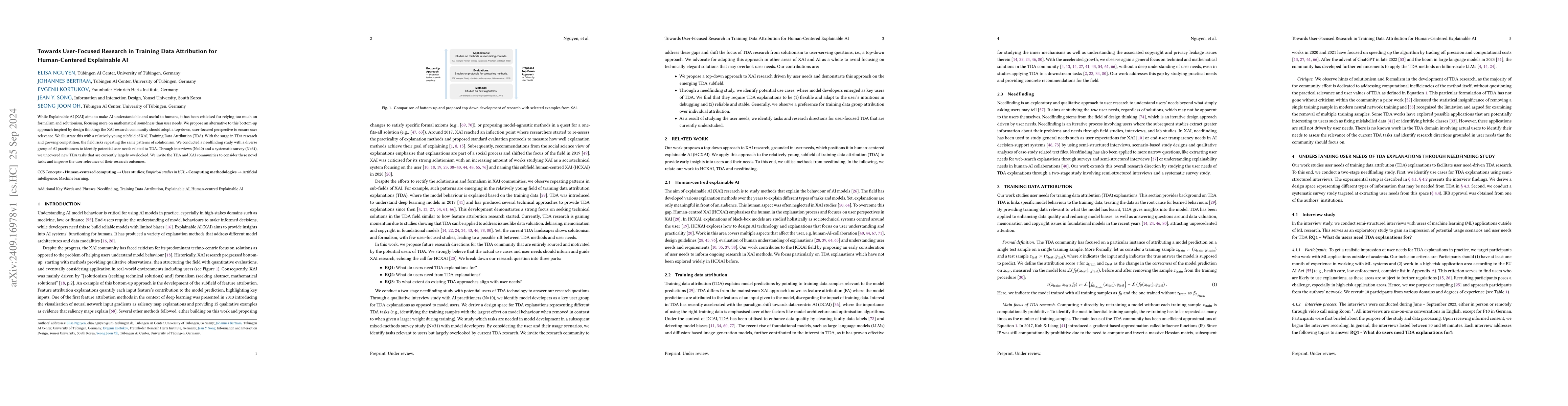 Thumbnail for Towards User-Focused Research in Training Data Attribution for
  Human-Centered Explainable AI