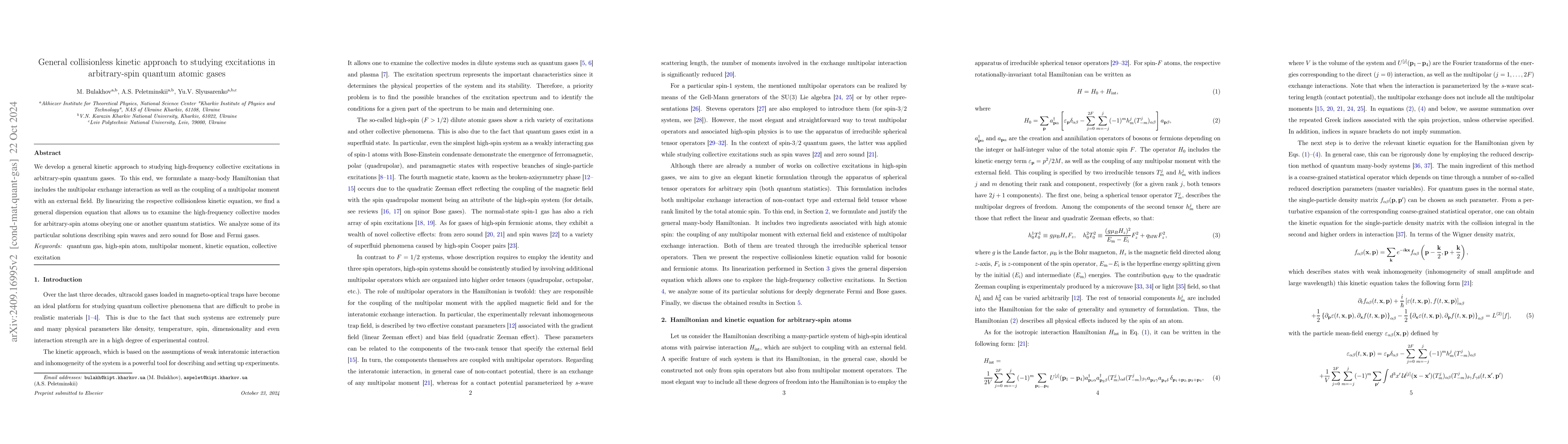 Thumbnail for General collisionless kinetic approach to studying excitations in
  arbitrary-spin quantum atomic gases