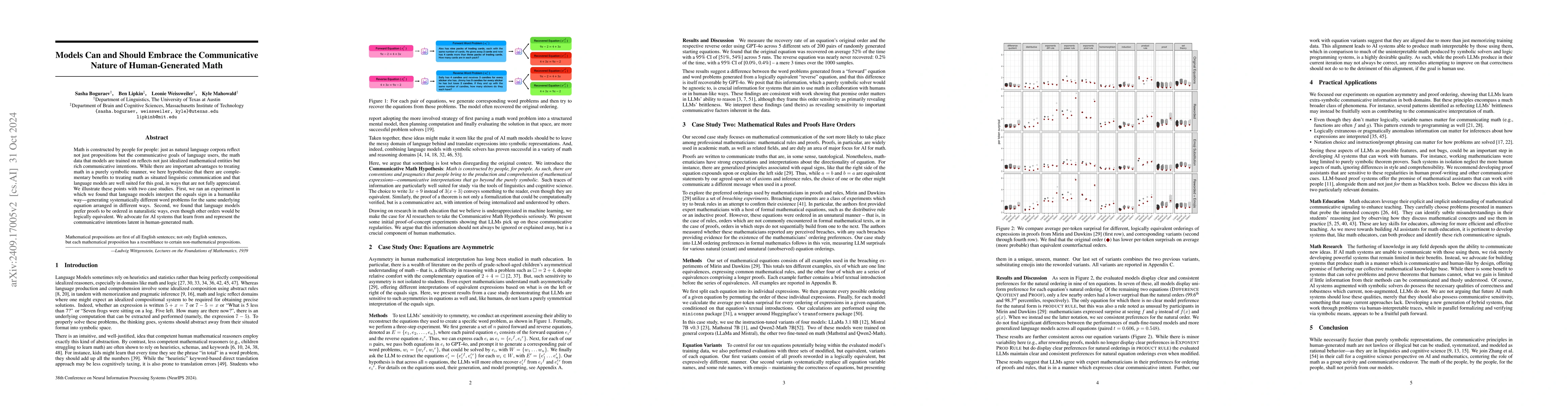 Thumbnail for Models Can and Should Embrace the Communicative Nature of
  Human-Generated Math