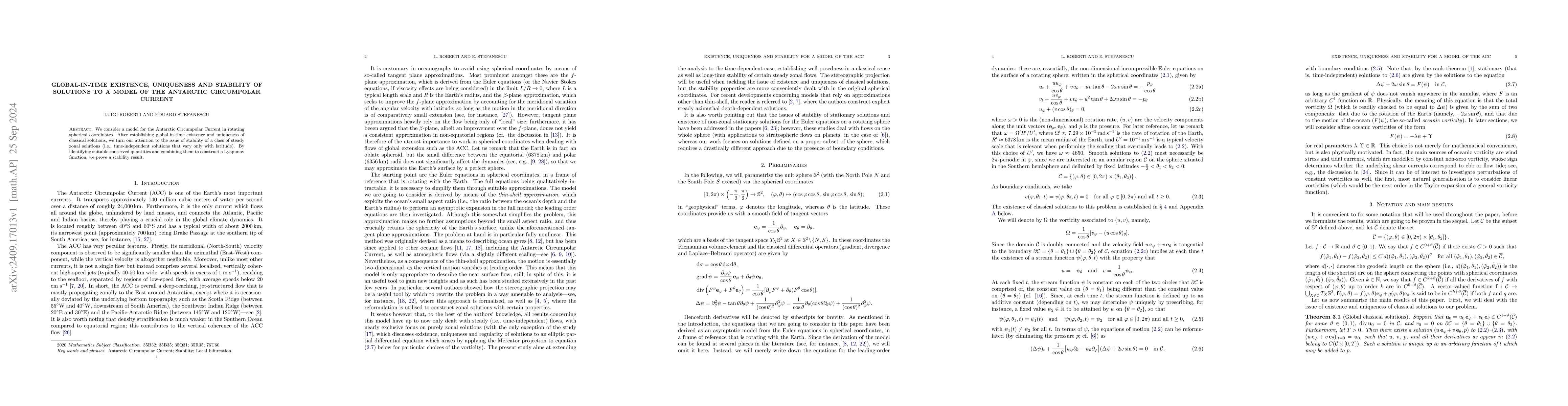 Thumbnail for Global-in-time existence, uniqueness and stability of solutions to a
  model of the Antarctic Circumpolar Current