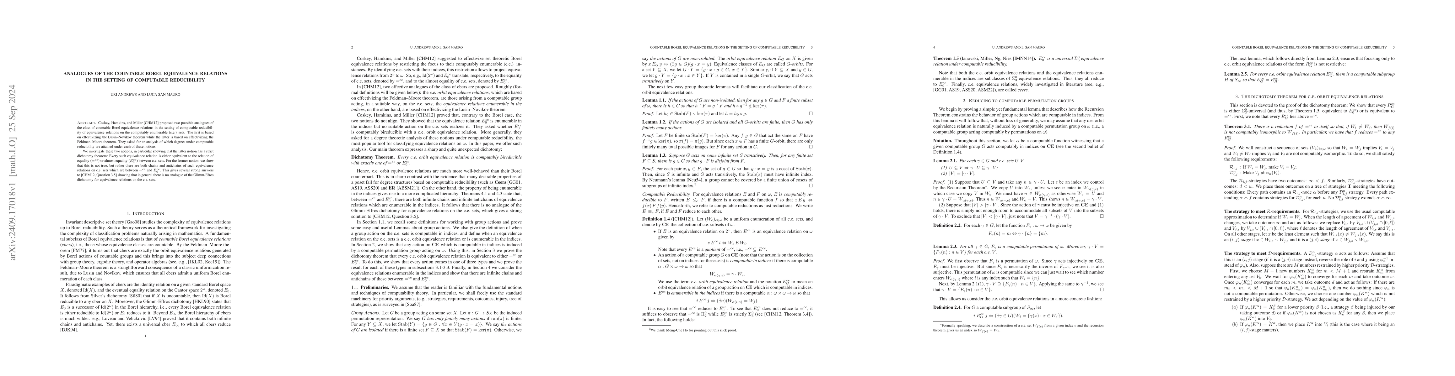 Thumbnail for Analogues of the countable Borel equivalence relations in the setting of
  computable reducibility