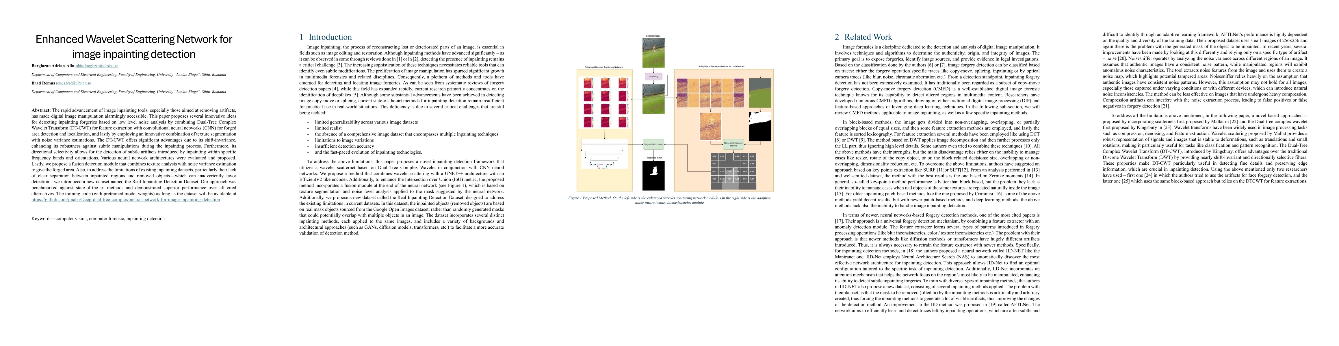 Thumbnail for Enhanced Wavelet Scattering Network for image inpainting detection