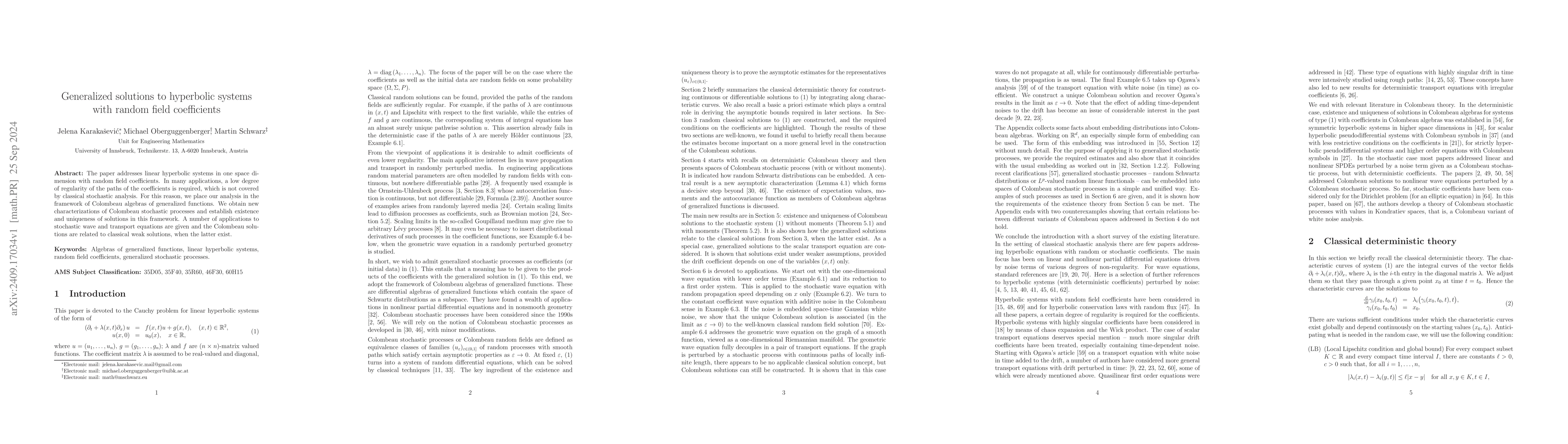 Thumbnail for Generalized solutions to hyperbolic systems with random field
  coefficients