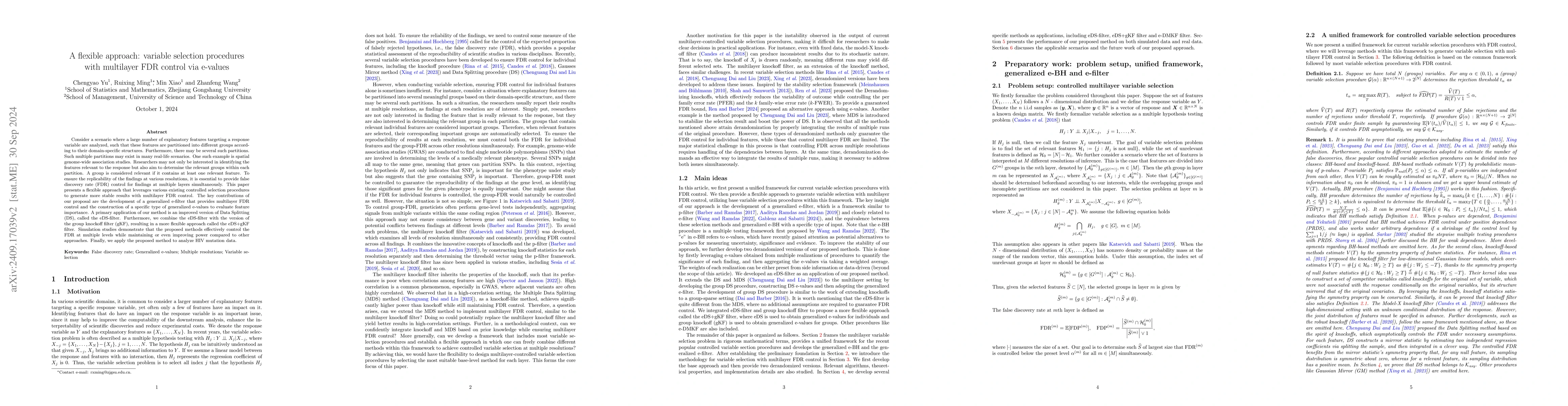 Thumbnail for A flexible approach: variable selection procedures with multilayer FDR
  control via e-values