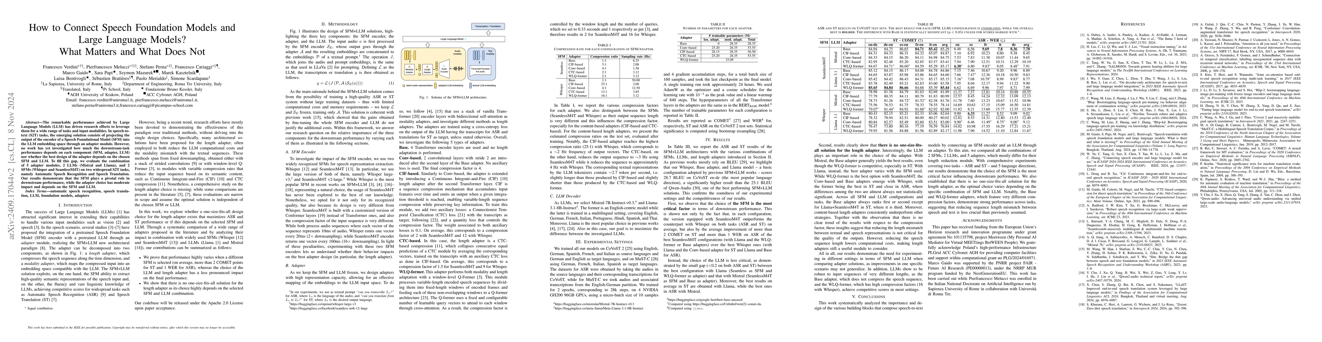 Thumbnail for How to Connect Speech Foundation Models and Large Language Models? What
  Matters and What Does Not