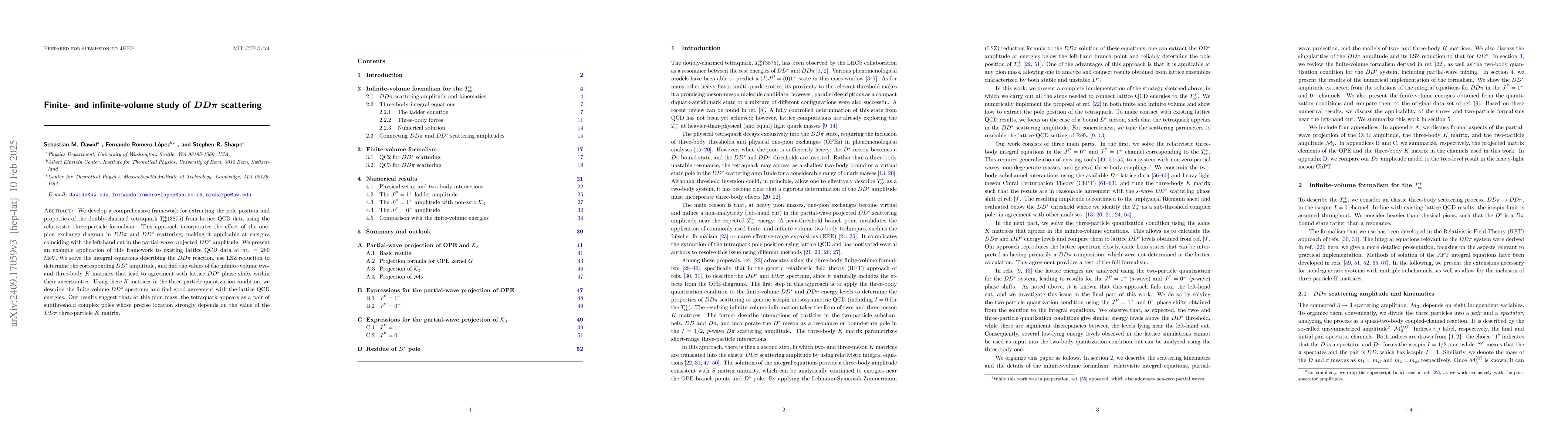 Thumbnail for Finite- and infinite-volume study of $DDπ$ scattering