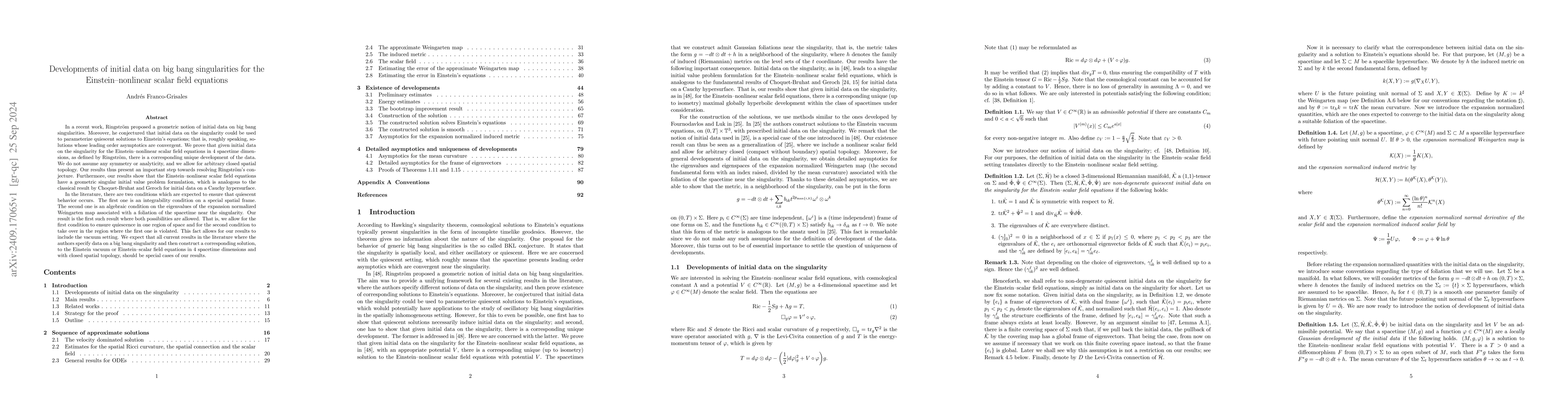 Thumbnail for Developments of initial data on big bang singularities for the
  Einstein-nonlinear scalar field equations