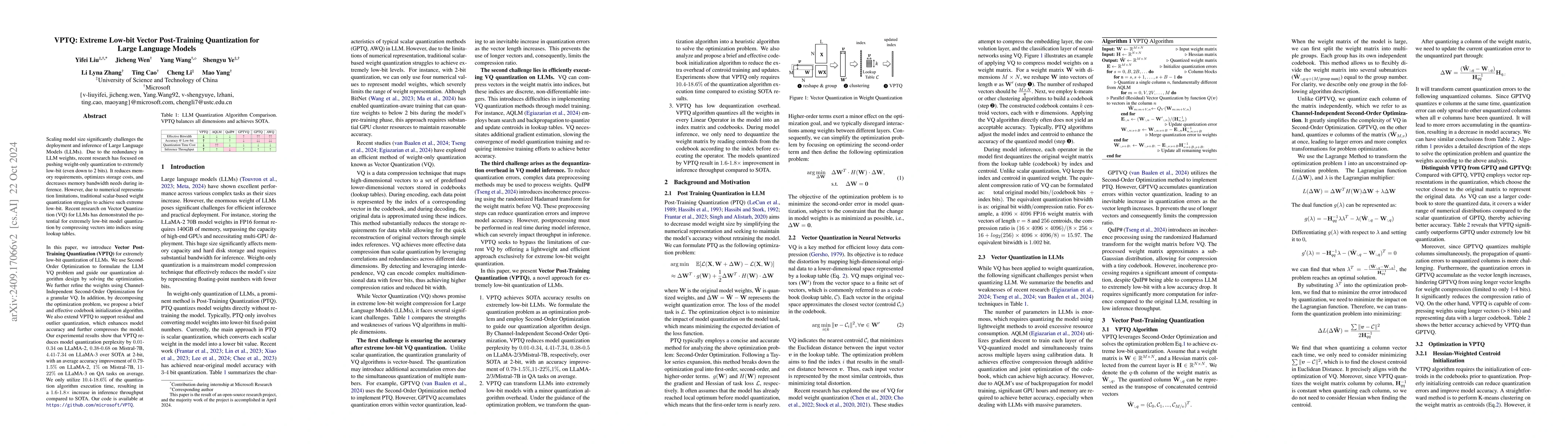 Thumbnail for VPTQ: Extreme Low-bit Vector Post-Training Quantization for Large
  Language Models